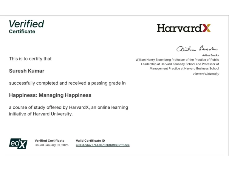 Suresh Prabhu - Brain Yoga - Harvardx certificate